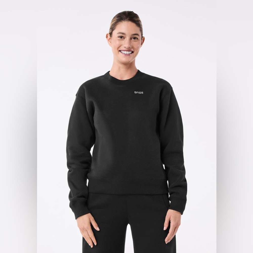FIGS Women's Black Off-Shift Relaxed Crewneck Sweatshirt